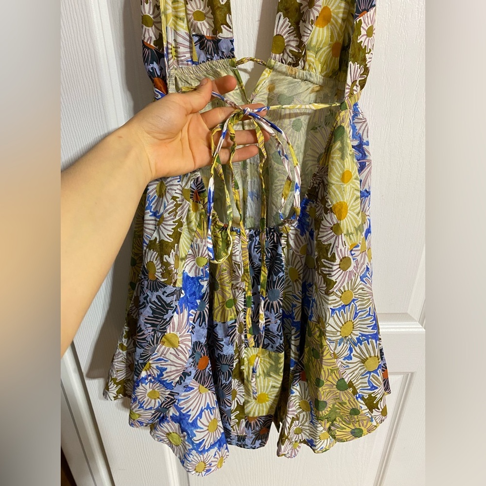 Zara Halter High Low Backless Flowy Floral Beachy Lightweight Mini Dress Size XL - Picture 11 of 13